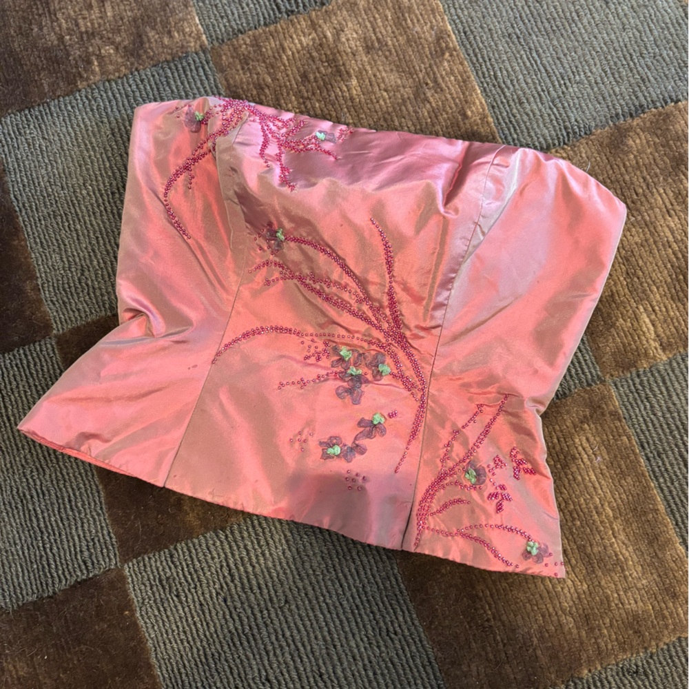 Vintage Kay Unger Coral Silk Corset Top